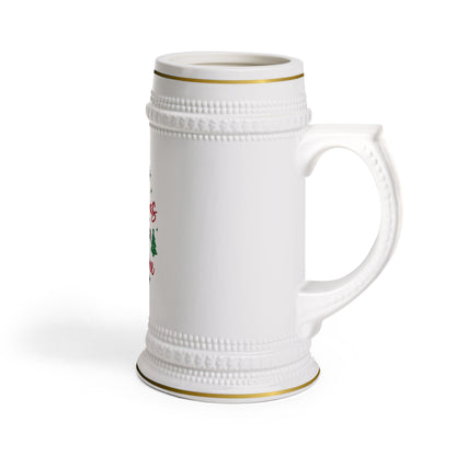 Customized Beer Stein Mug - Our Firts Christmas - Authentic Drinking Experience 22oz White Ceramic with Gold-Colored Detailing