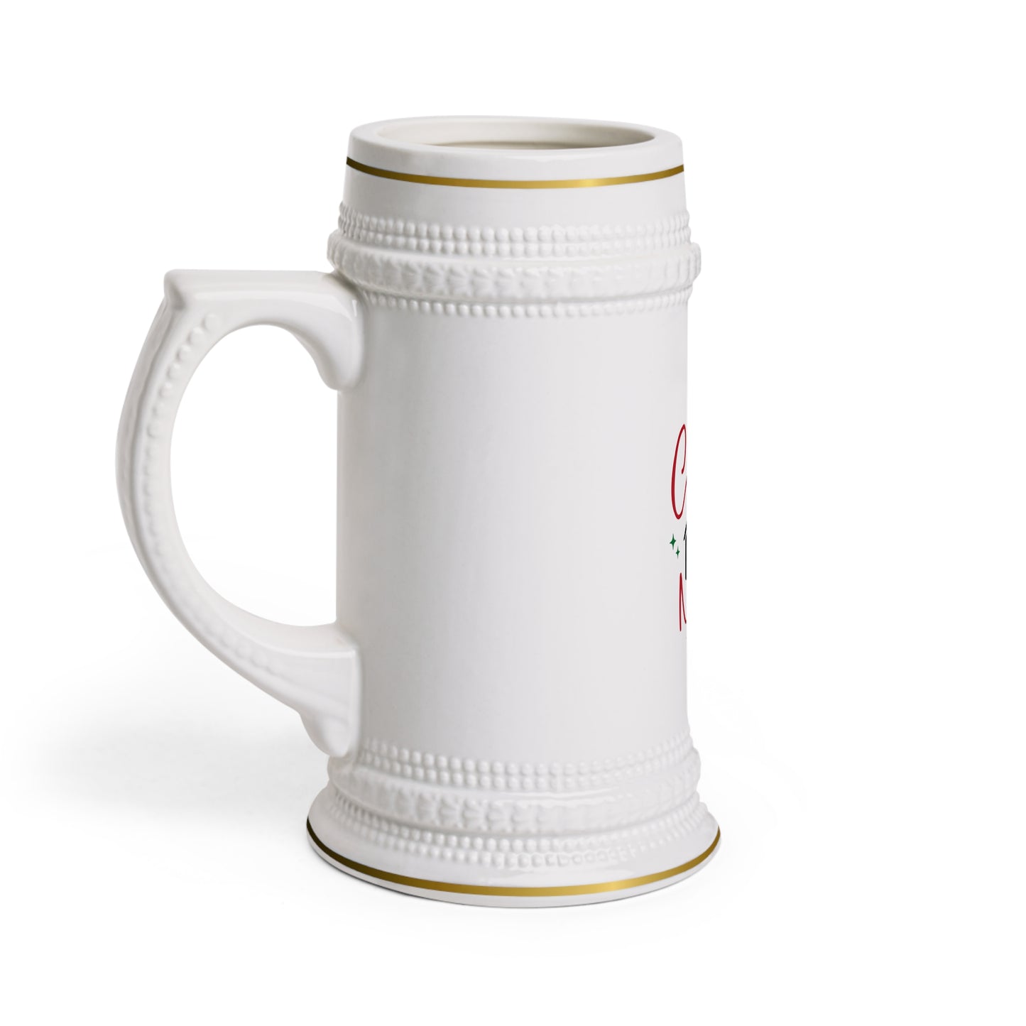 Customized Beer Stein Mug - Our Firts Christmas - Authentic Drinking Experience 22oz White Ceramic with Gold-Colored Detailing